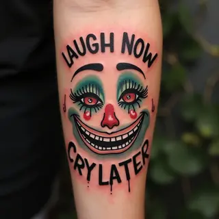 Laugh Now, Cry Later: A Traditional Forearm Tattoo